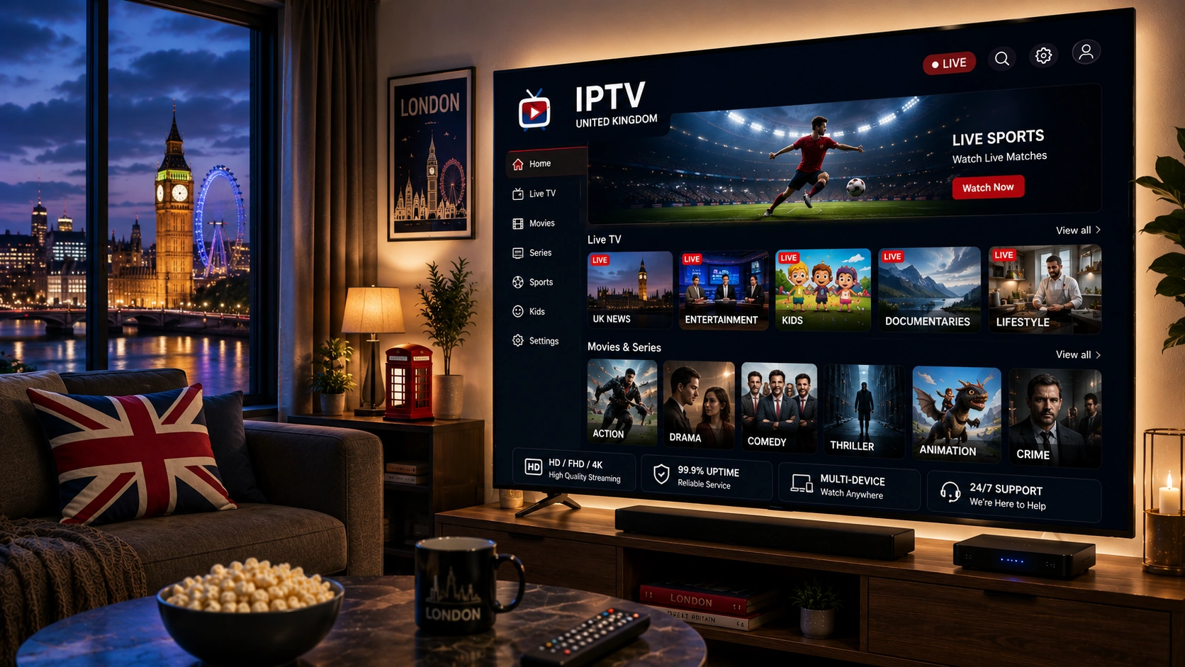 UK IPTV streaming guide with British TV channels