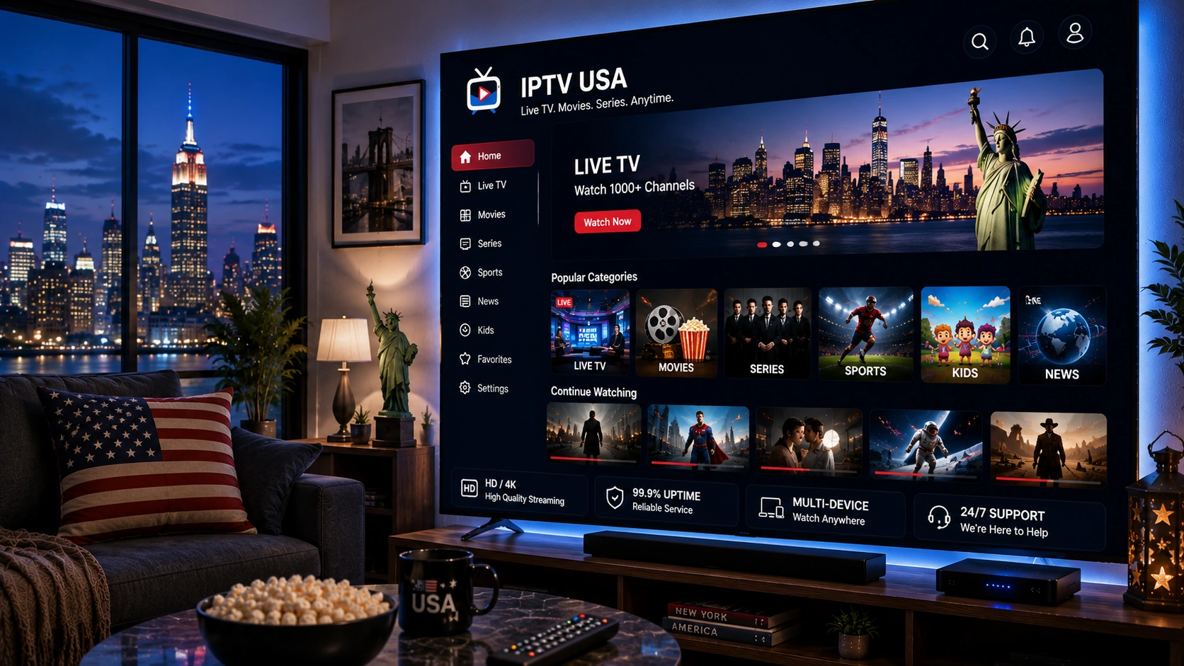 US IPTV streaming guide with American sports and channels