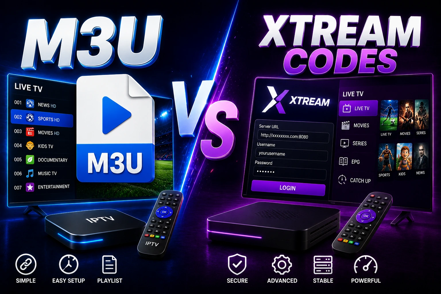 M3U vs Xtream Codes - Compare IPTV delivery formats and protocols