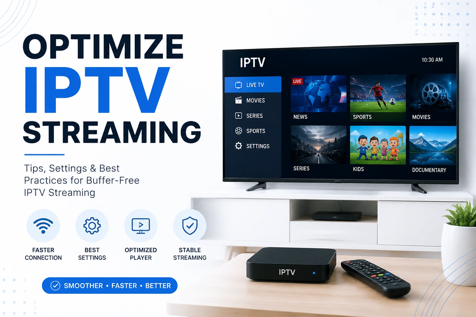 Optimize IPTV Streaming - Complete guide to optimizing IPTV streaming. Network settings, player configuration, hardware tips, and advanced techniques for buffer-free 4K streaming.