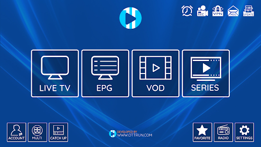 XCIPTV Player interface showing channel list and EPG program guide